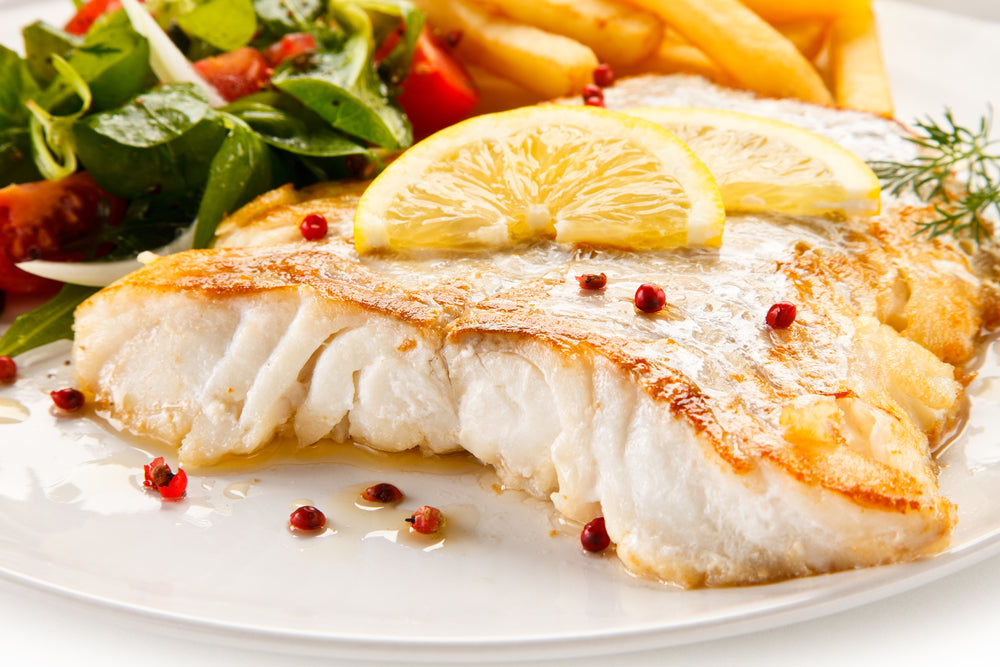 Grilled Fish and Chips With Mushy Peas